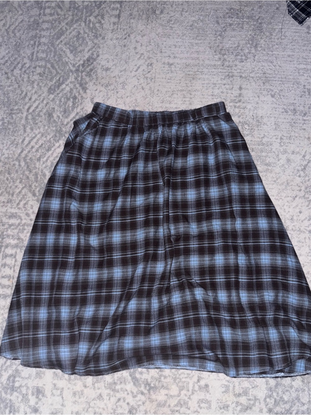 Light Blue and Black Plaid Grunge A-Line Skirt